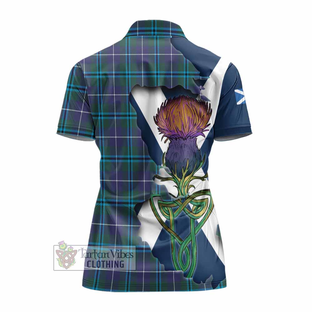 Tartan Vibes Clothing Sandilands Tartan Family Crest Women's Polo Shirt Scottish Thistle Celtic Inspired