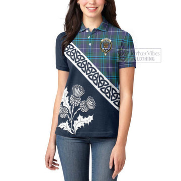 Tartan Vibes Clothing Sandilands Tartan Women's Polo Shirt Featuring Thistle and Scotland Map