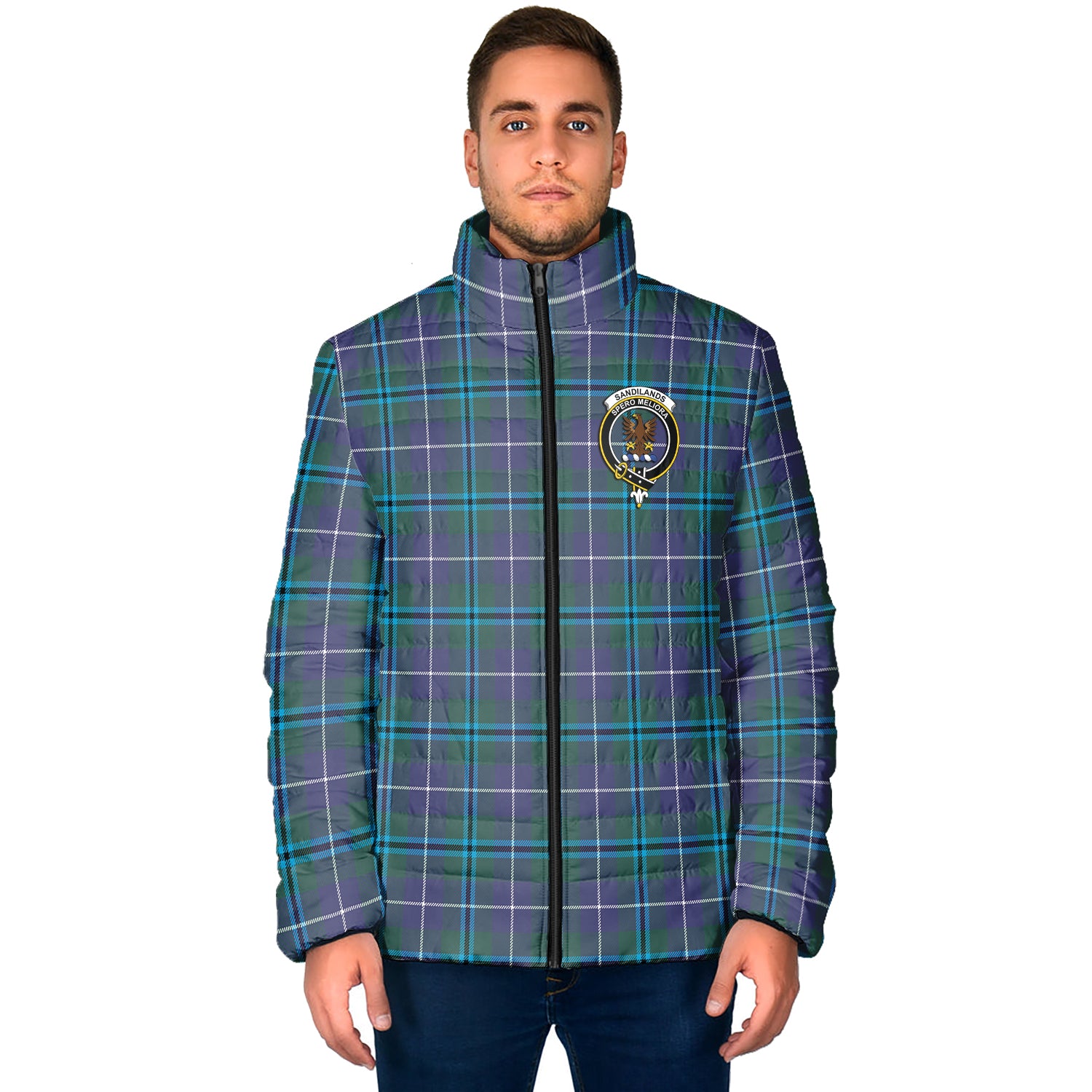 Sandilands Tartan Padded Jacket with Family Crest - Tartan Vibes Clothing