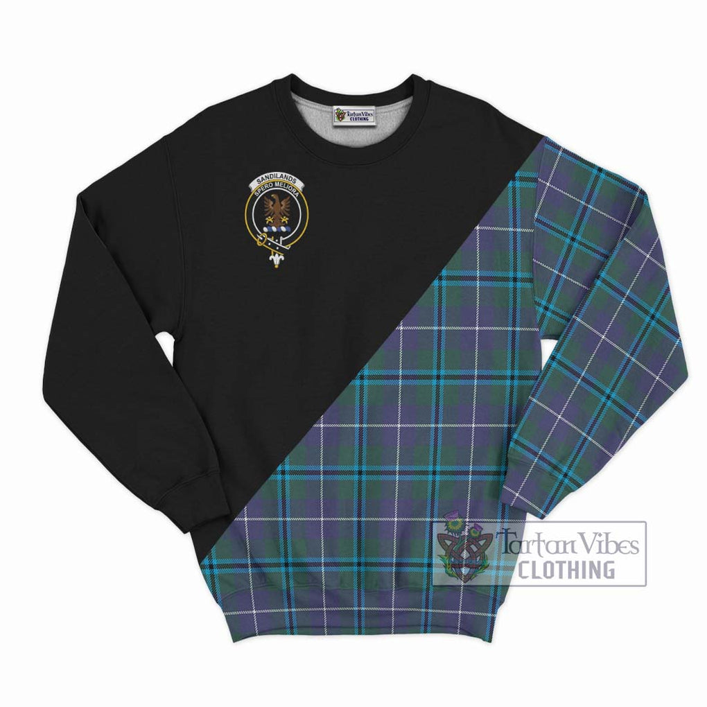 Sandilands Tartan Sweatshirt with Family Crest and Military Logo Style - Tartanvibesclothing Shop