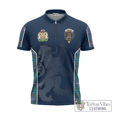 Sandilands Tartan Zipper Polo Shirt with Family Crest and Lion Rampant Vibes Sport Style