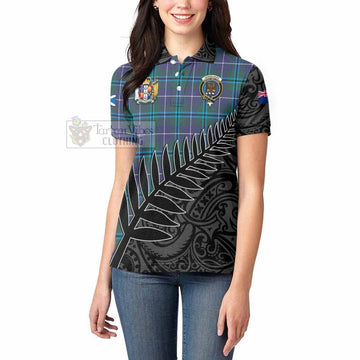 Tartan Vibes Clothing Sandilands Crest Tartan Women's Polo Shirt with New Zealand Silver Fern Half Style
