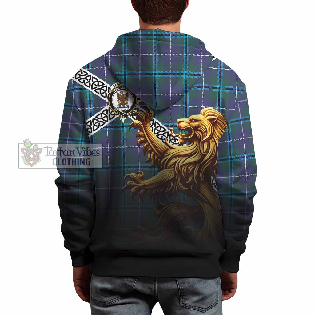 Tartan Vibes Clothing Sandilands Crest Tartan Hoodie with Golden Lion Emblem Celtic Style