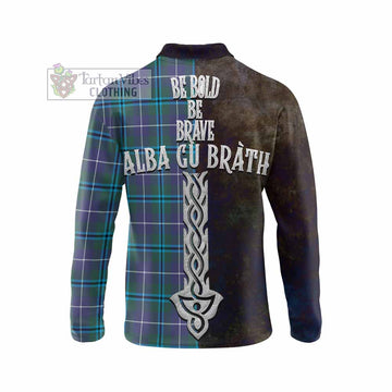 Sandilands Tartan Family Crest Long Sleeve Polo Shirt Alba Gu Brath Be Brave Lion Ancient Style