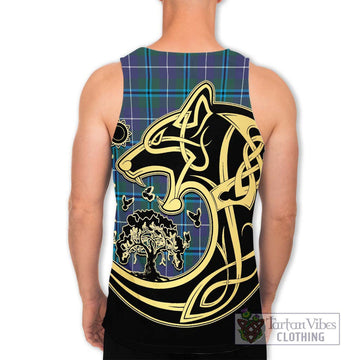 Sandilands Tartan Men's Tank Top with Family Crest Celtic Wolf Style