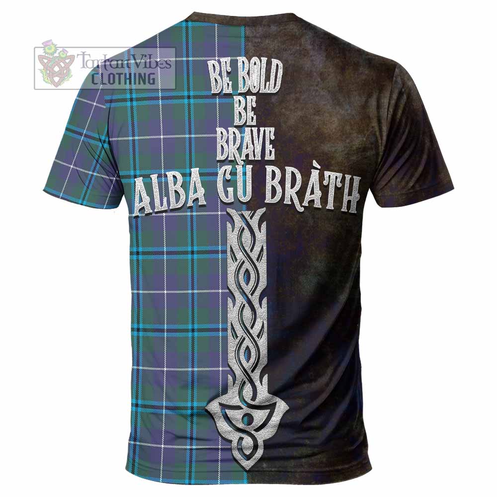 Tartan Vibes Clothing Sandilands Tartan Family Crest T-Shirt Alba Gu Brath Be Brave Lion Ancient Style