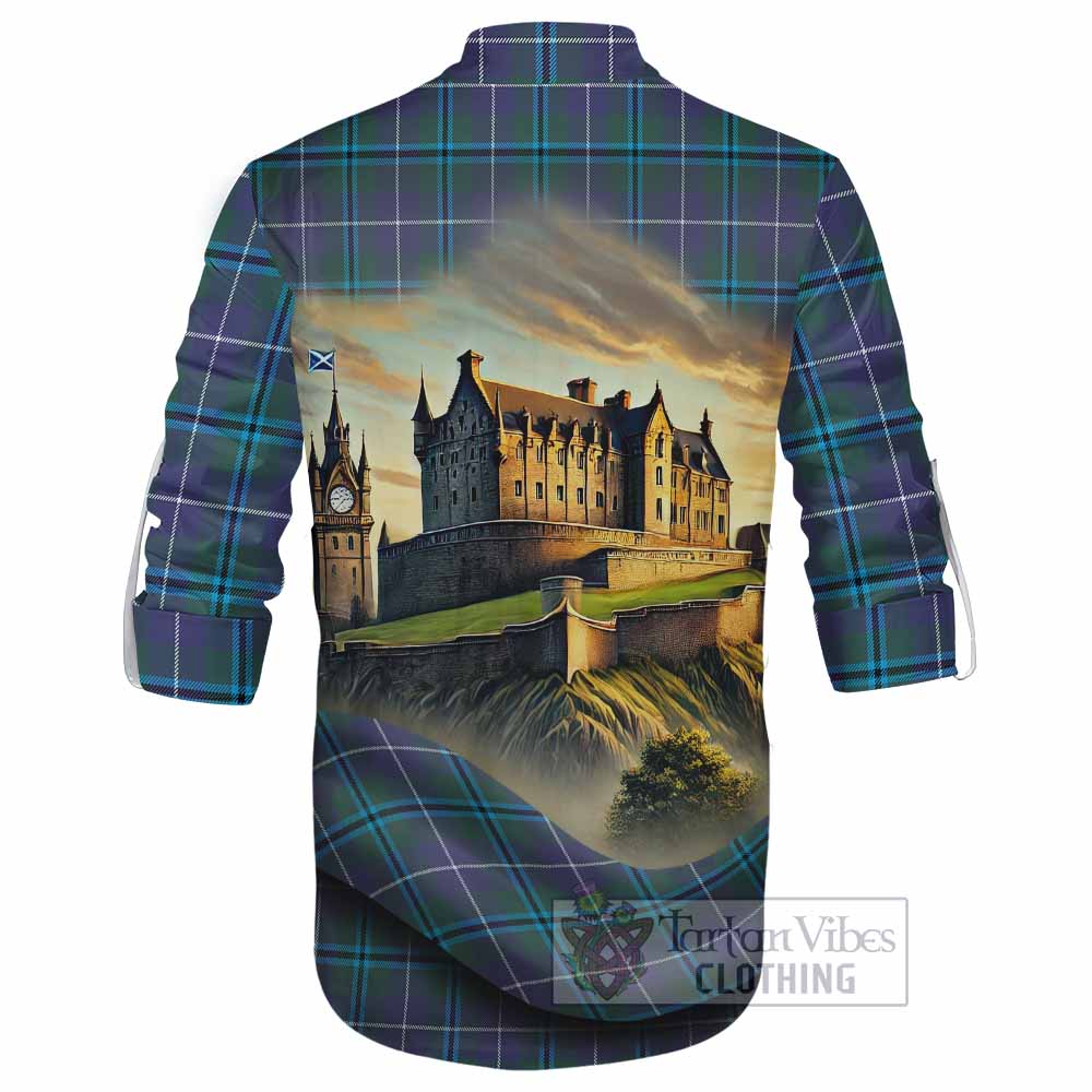 Tartan Vibes Clothing Sandilands Tartan Family Crest Ghillie Kilt Shirt with Scottish Ancient Castle Style