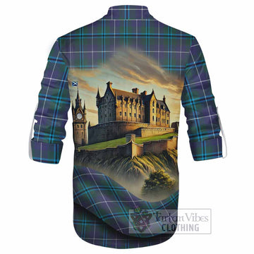 Tartan Vibes Clothing Sandilands Tartan Family Crest Ghillie Kilt Shirt with Scottish Ancient Castle Style