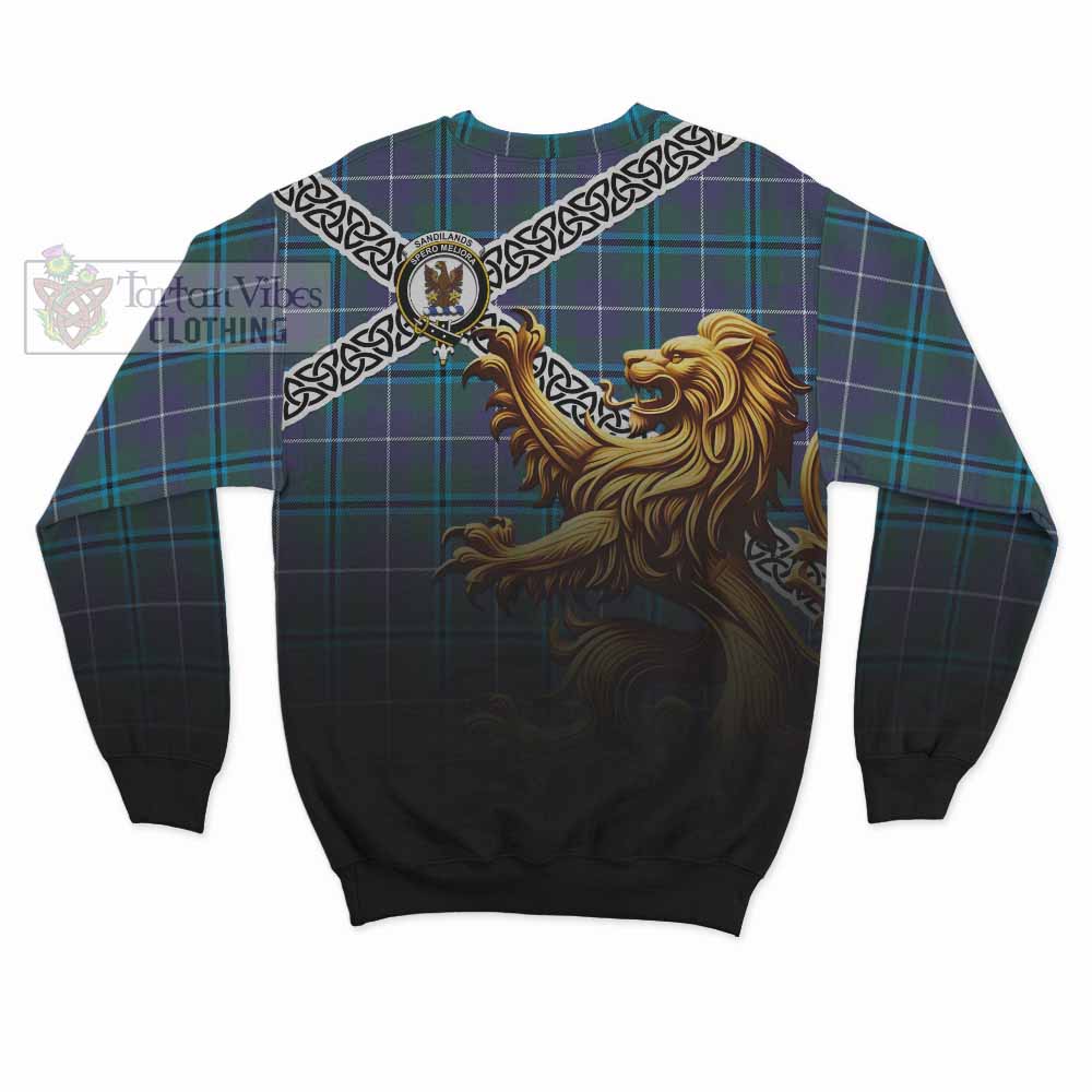 Sandilands Crest Tartan Sweatshirt with Golden Lion Emblem Celtic Style - Tartan Vibes Clothing