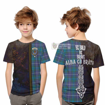 Sandilands Tartan Family Crest Kid T-Shirt Alba Gu Brath Be Brave Lion Ancient Style