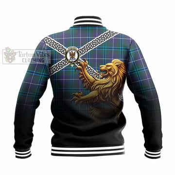 Sandilands Crest Tartan Baseball Jacket with Golden Lion Emblem Celtic Style