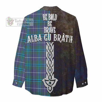 Sandilands Tartan Family Crest Women's Casual Shirt Alba Gu Brath Be Brave Lion Ancient Style