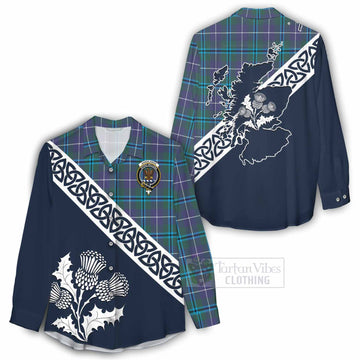 Tartan Vibes Clothing Sandilands Tartan Women's Casual Shirt Featuring Thistle and Scotland Map