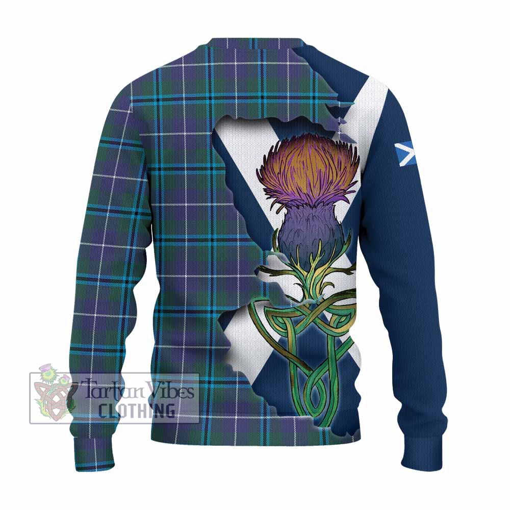 Tartan Vibes Clothing Sandilands Tartan Family Crest Knitted Sweater Scottish Thistle Celtic Inspired