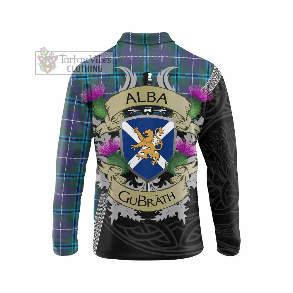 Tartan Vibes Clothing Sandilands Tartan Family Crest Long Sleeve Polo Shirt Lion Rampant Royal Thistle Shield Celtic Inspired