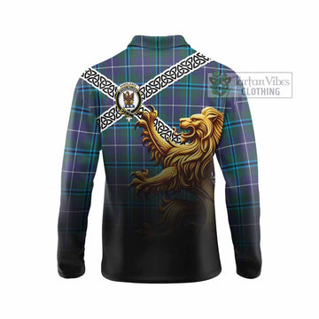 Sandilands Crest Tartan Long Sleeve Polo Shirt with Golden Lion Emblem Celtic Style
