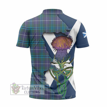 Sandilands Tartan Family Crest Zipper Polo Shirt Scottish Thistle Celtic Inspired