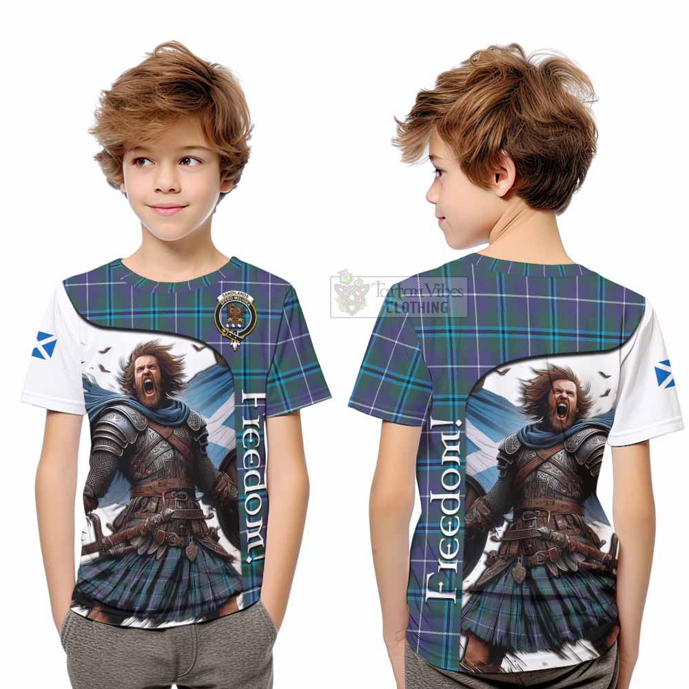 Tartan Vibes Clothing Sandilands Crest Tartan Kid T-Shirt Inspired by the Freedom of Scottish Warrior
