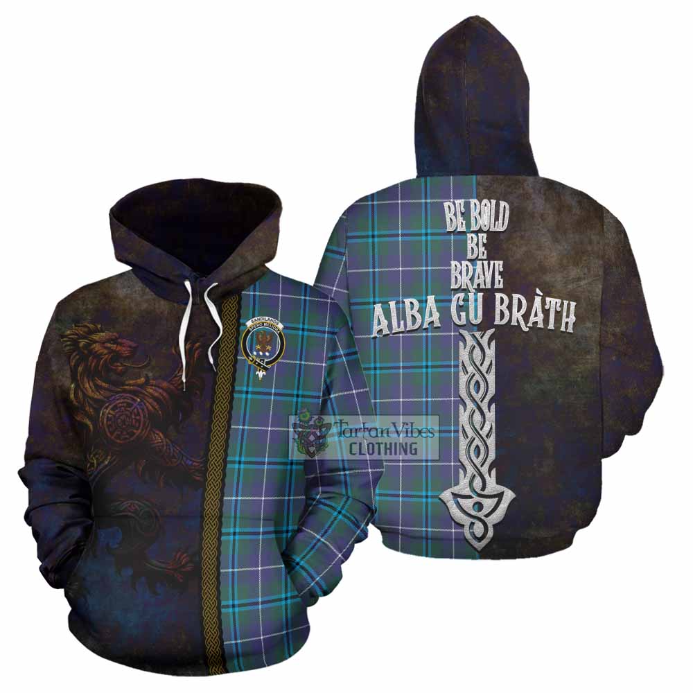Tartan Vibes Clothing Sandilands Tartan Family Crest Hoodie Alba Gu Brath Be Brave Lion Ancient Style