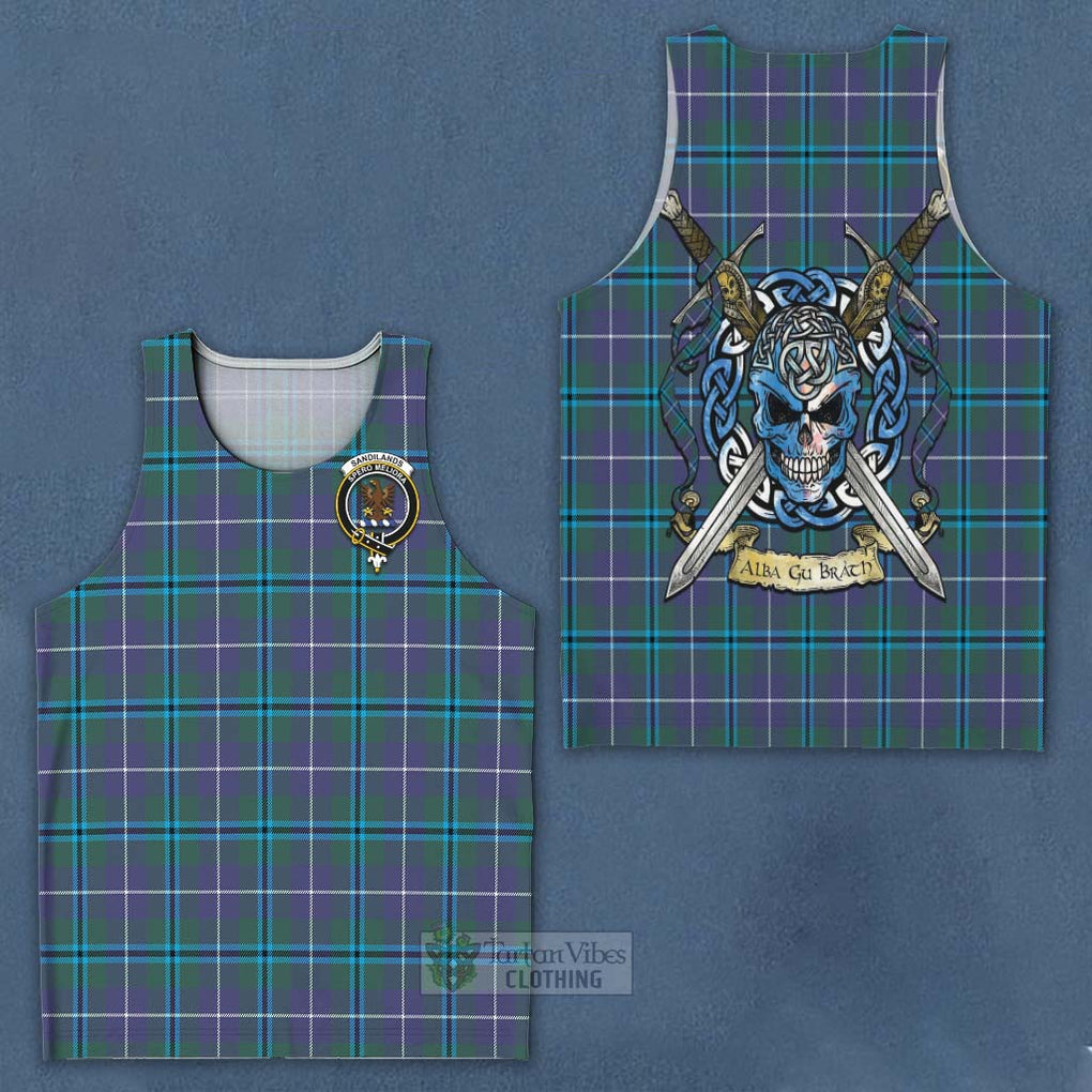 Tartan Vibes Clothing Sandilands Tartan Men's Tank Top with Family Crest Celtic Skull Style