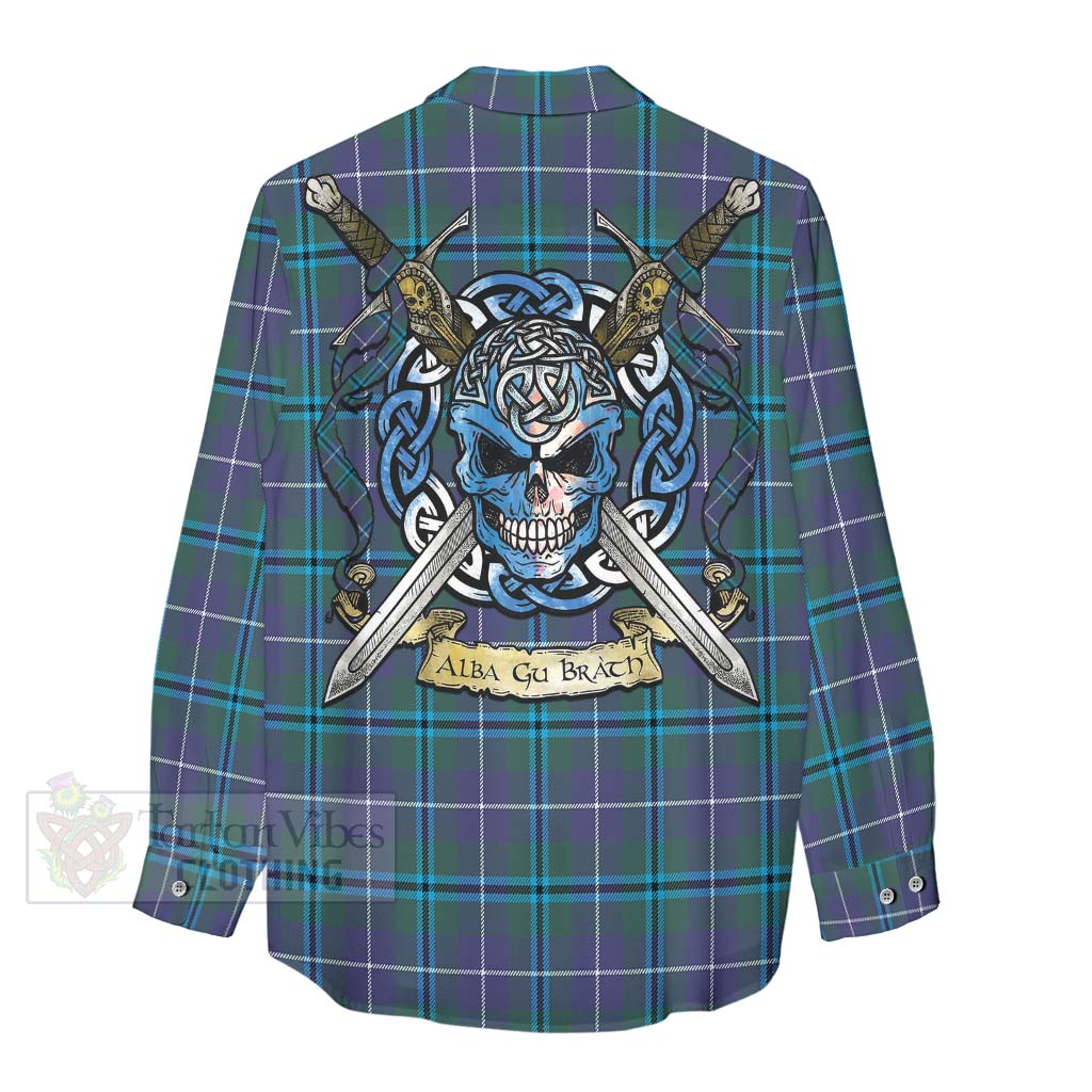 Tartan Vibes Clothing Sandilands Tartan Women's Casual Shirt with Family Crest Celtic Skull Style