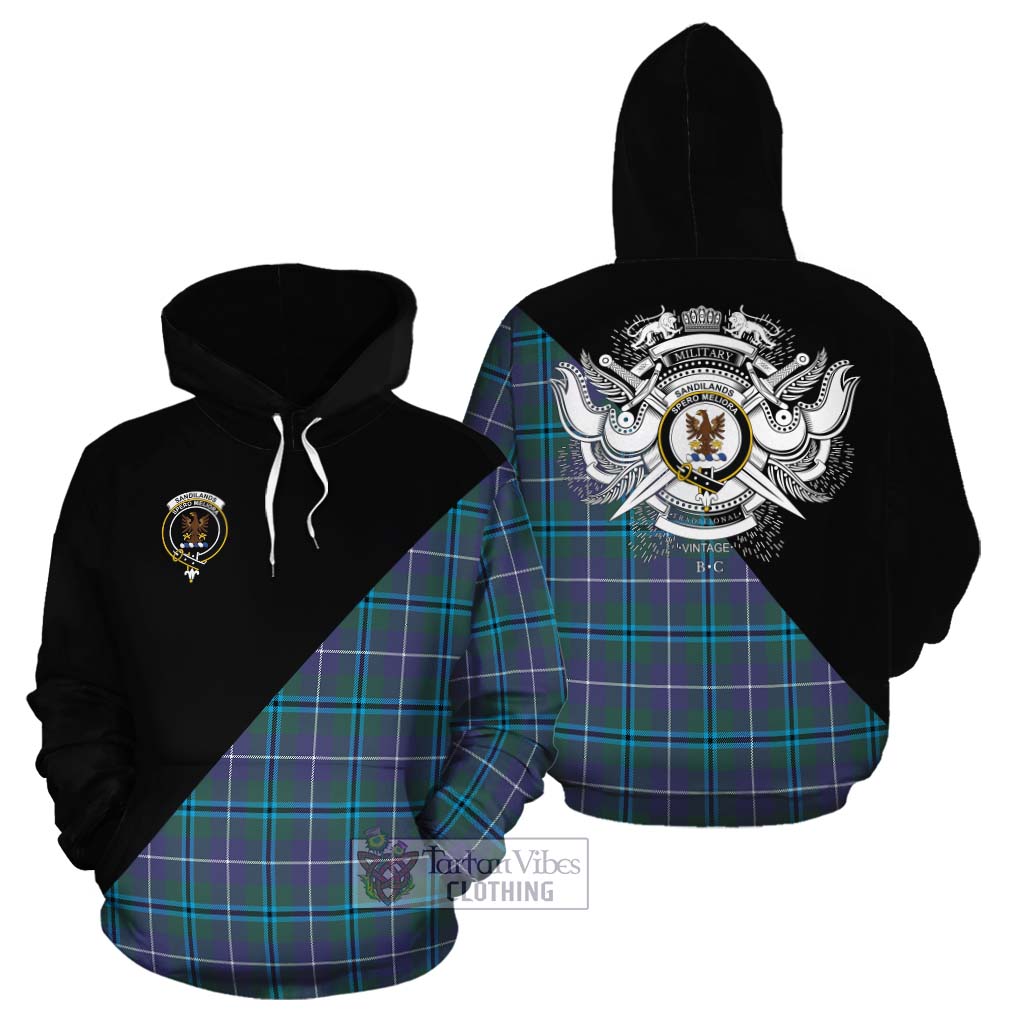 Tartan Vibes Clothing Sandilands Tartan Cotton Hoodie with Family Crest and Military Logo Style