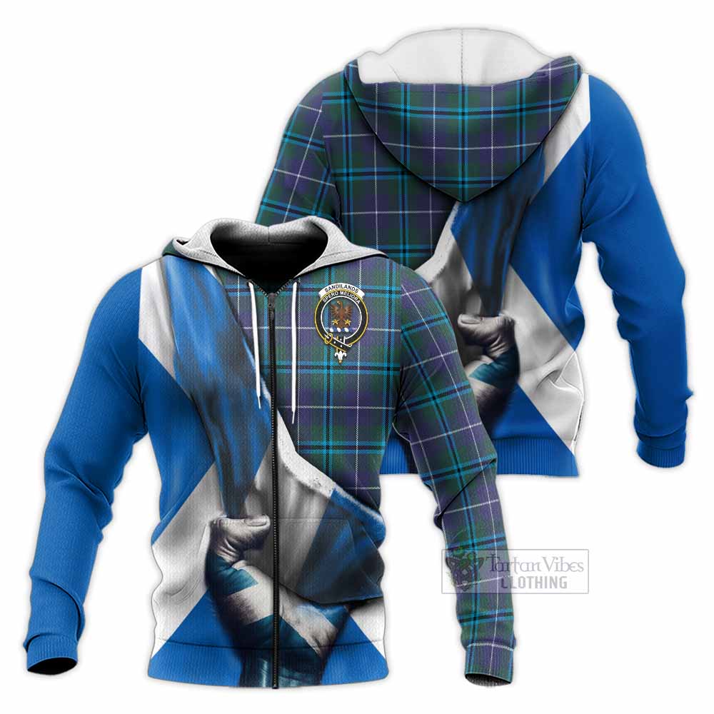 Tartan Vibes Clothing Sandilands Tartan Knitted Hoodie with Family Crest Scotland Patriotic Style