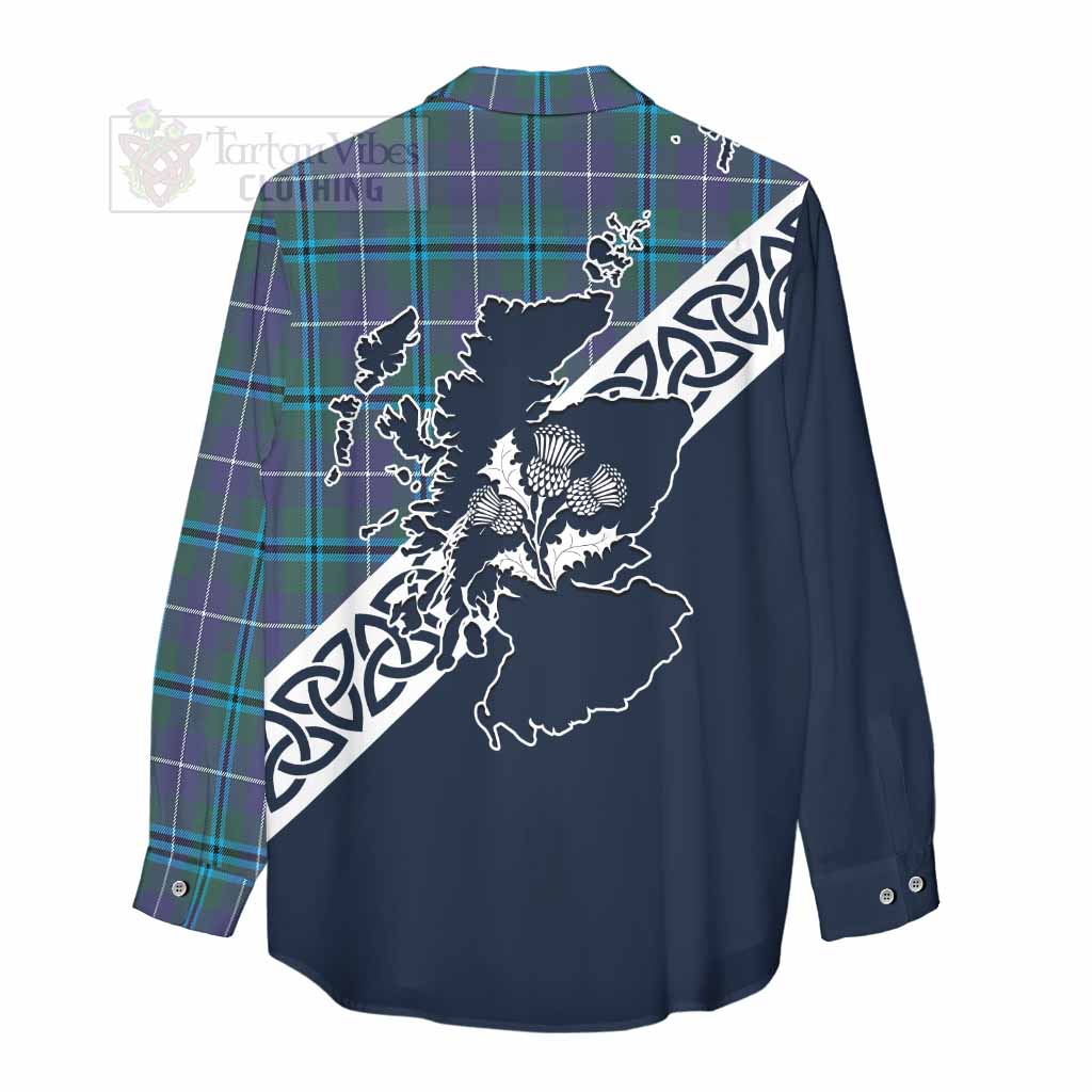 Tartan Vibes Clothing Sandilands Tartan Women's Casual Shirt Featuring Thistle and Scotland Map