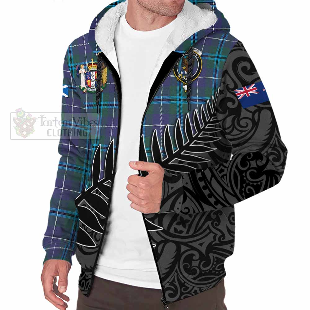 Tartan Vibes Clothing Sandilands Crest Tartan Sherpa Hoodie with New Zealand Silver Fern Half Style
