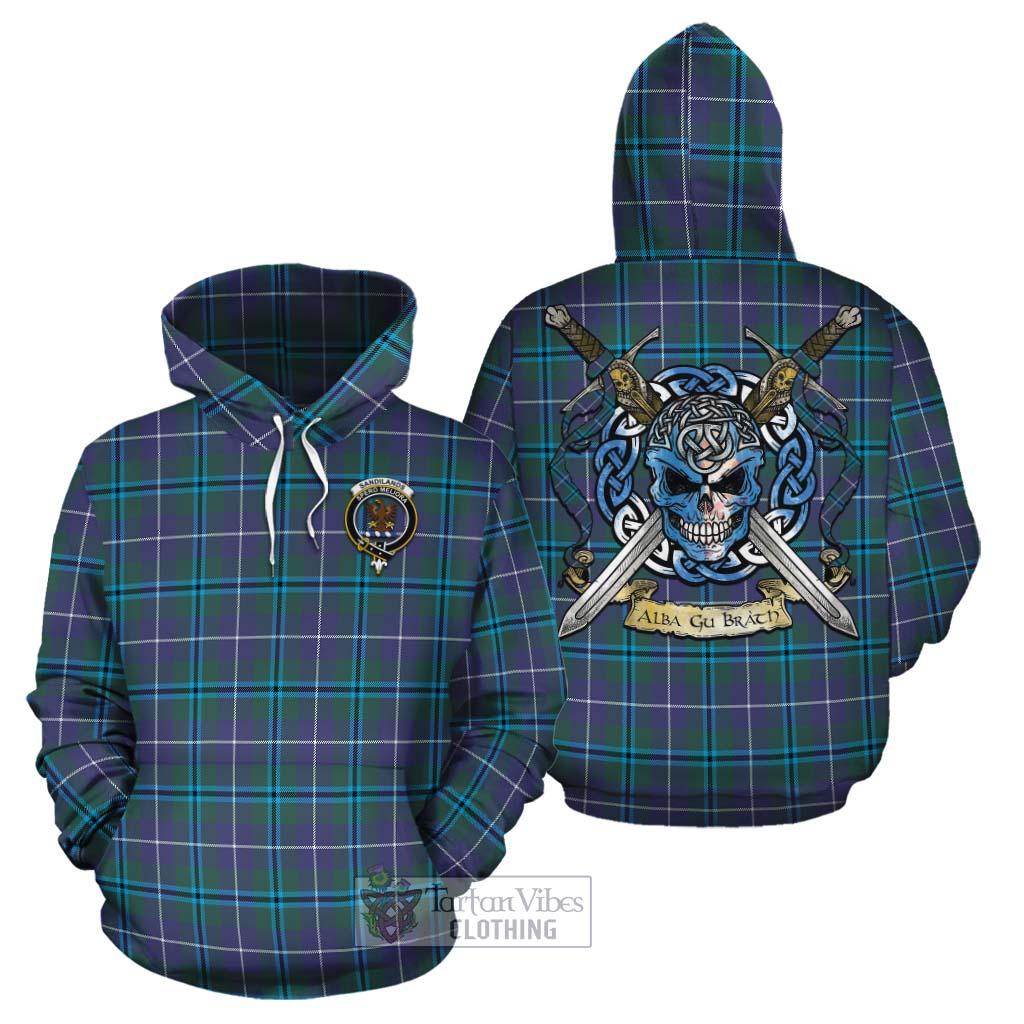 Tartan Vibes Clothing Sandilands Tartan Cotton Hoodie with Family Crest Celtic Skull Style
