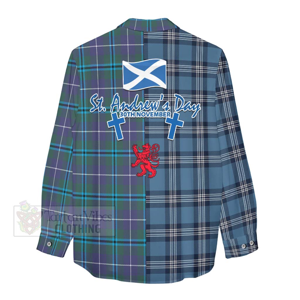 Tartan Vibes Clothing Sandilands Tartan Women's Casual Shirt Happy St. Andrew's Day Half Tartan Style
