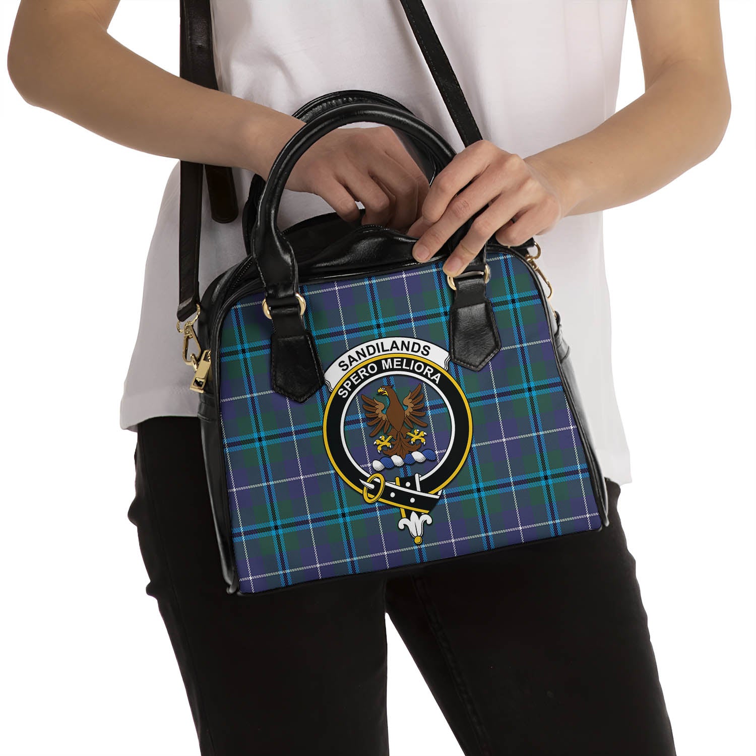 Sandilands Tartan Shoulder Handbags with Family Crest - Tartanvibesclothing