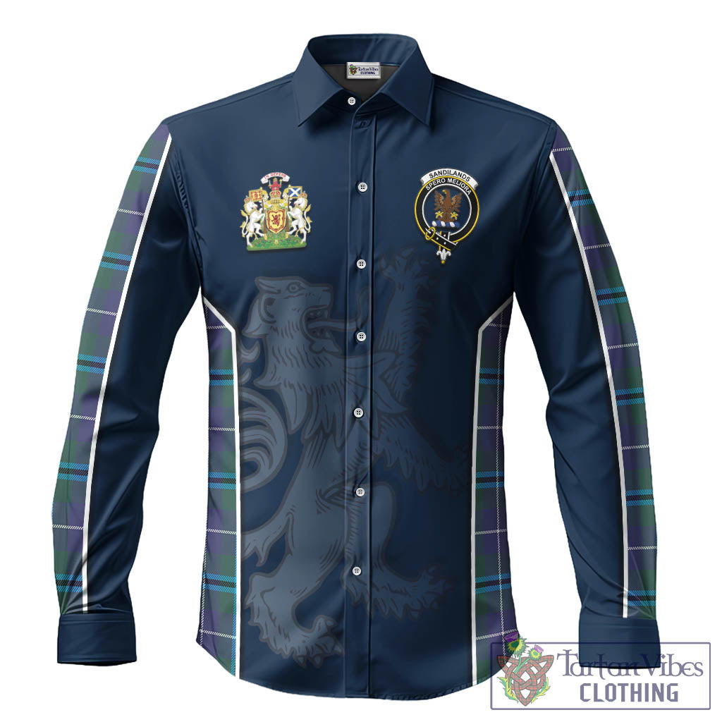 Sandilands Tartan Long Sleeve Button Up Shirt with Family Crest and Lion Rampant Vibes Sport Style