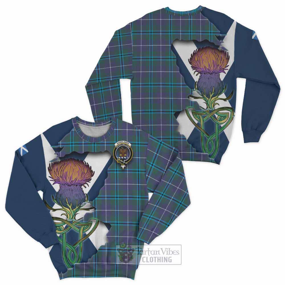 Tartan Vibes Clothing Sandilands Tartan Family Crest Sweatshirt Scottish Thistle Celtic Inspired