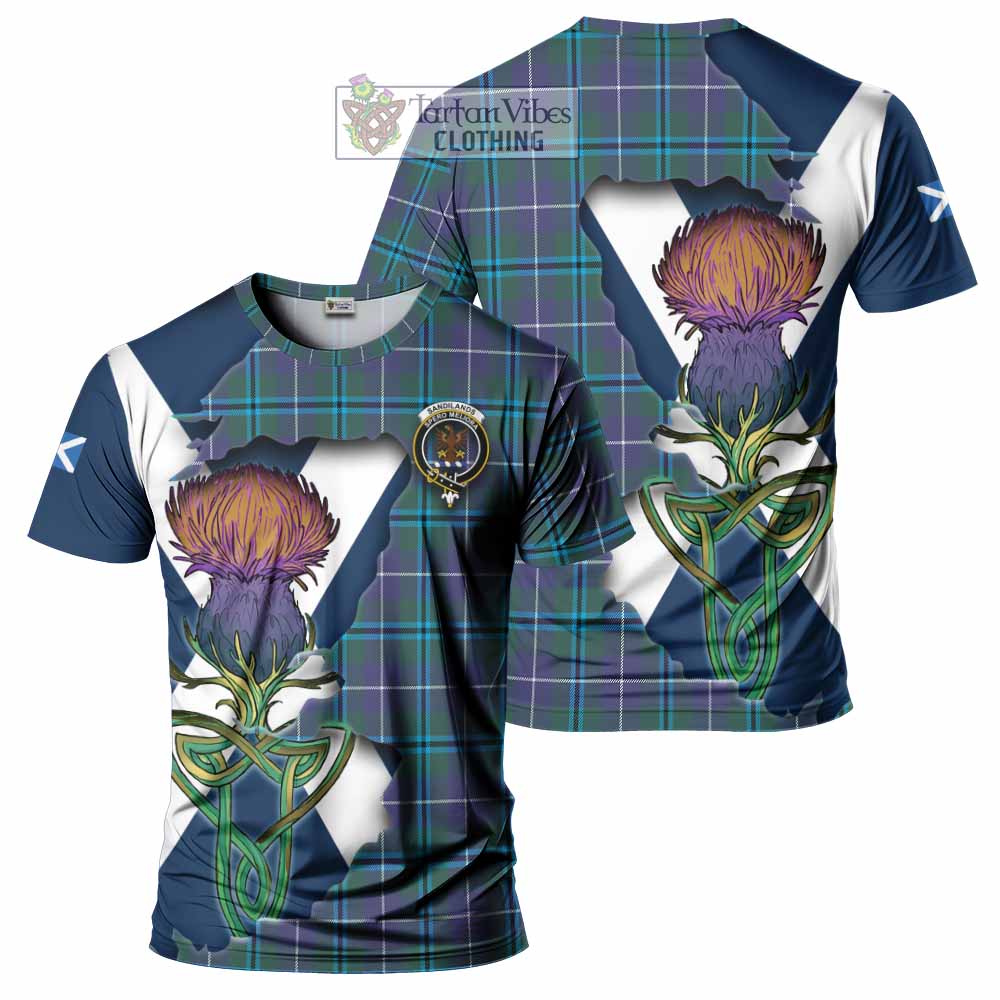 Tartan Vibes Clothing Sandilands Tartan Family Crest T-Shirt Scottish Thistle Celtic Inspired
