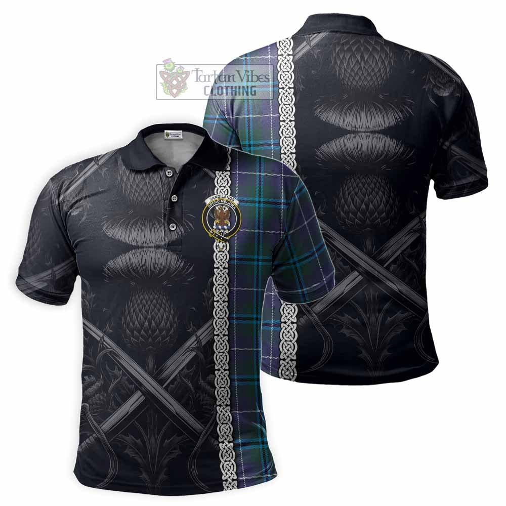 Tartan Vibes Clothing Sandilands Tartan Polo Shirt with Family Crest Cross Sword Thistle Celtic Vibes