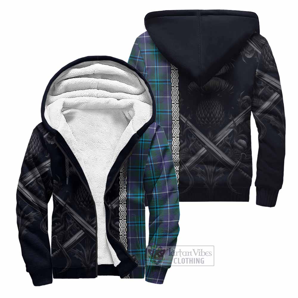 Tartan Vibes Clothing Sandilands Tartan Sherpa Hoodie with Family Crest Cross Sword Thistle Celtic Vibes