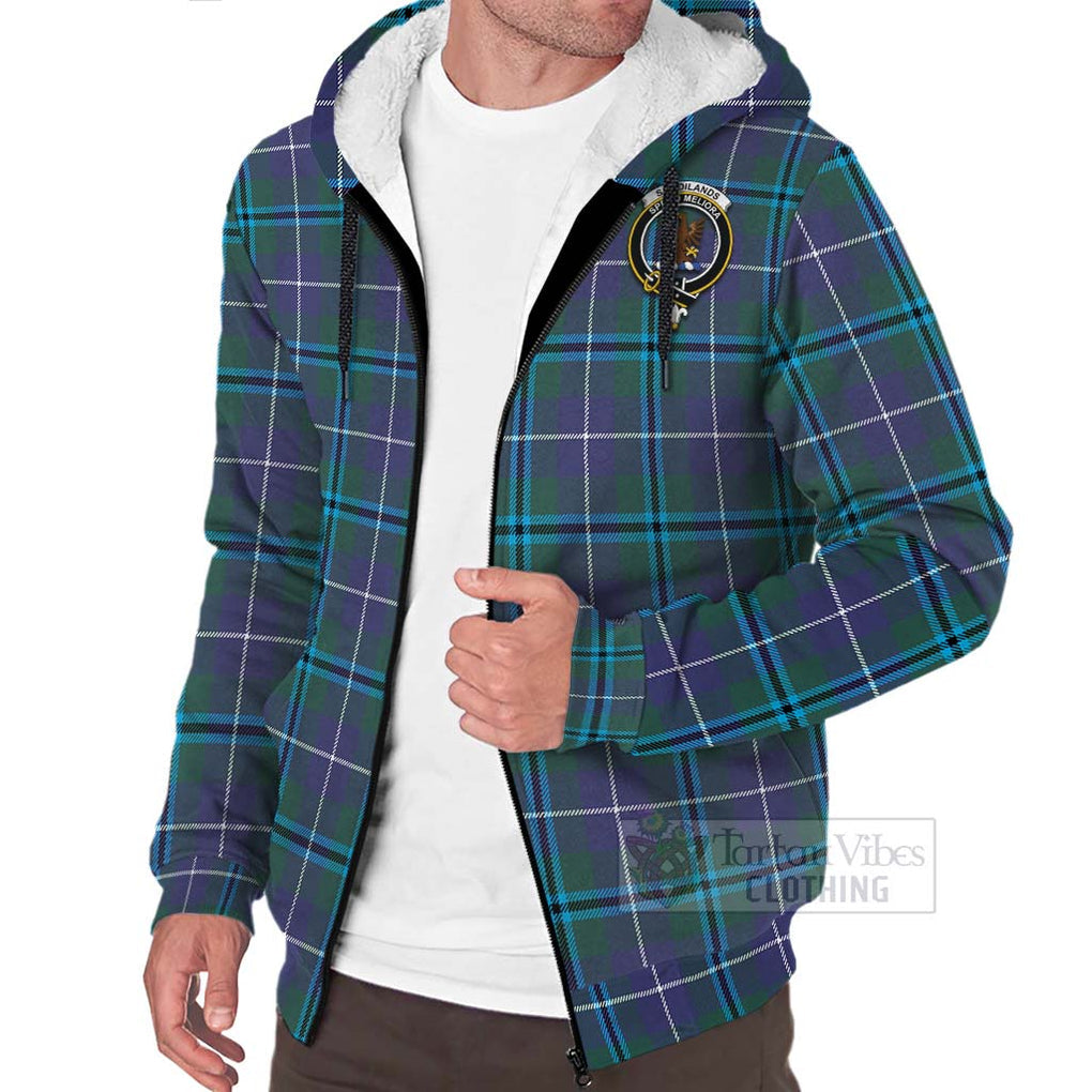 Tartan Vibes Clothing Sandilands Tartan Sherpa Hoodie with Family Crest Celtic Skull Style