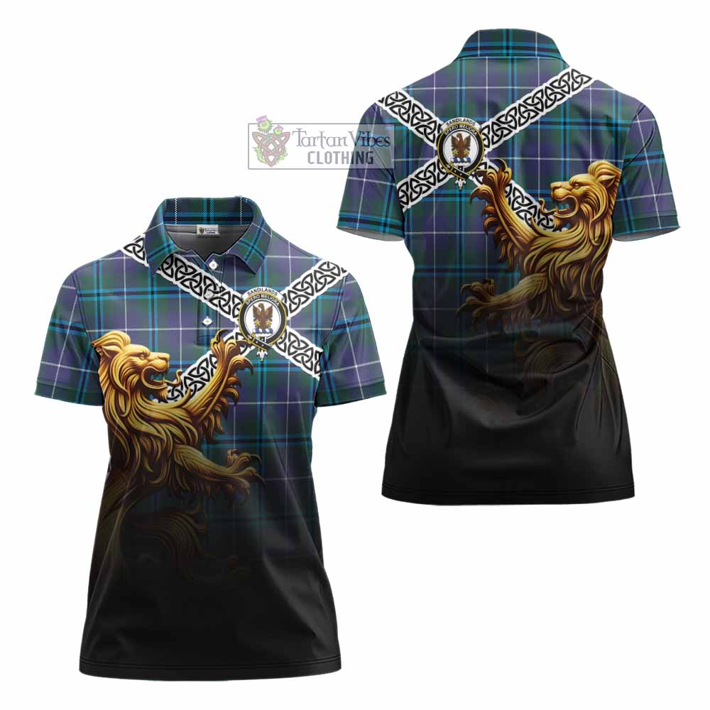 Tartan Vibes Clothing Sandilands Crest Tartan Women's Polo Shirt with Golden Lion Emblem Celtic Style
