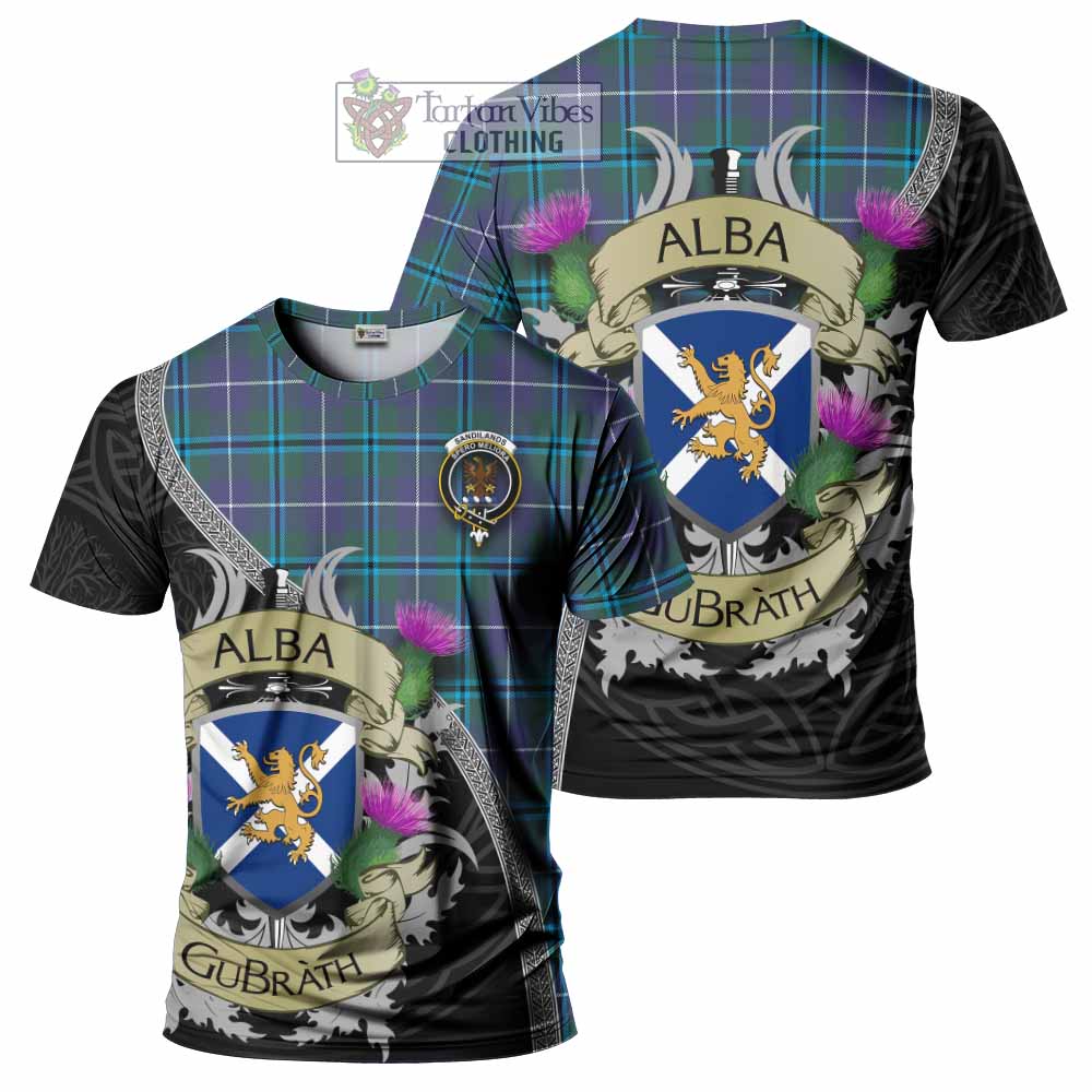 Tartan Vibes Clothing Sandilands Tartan Family Crest T-Shirt Lion Rampant Royal Thistle Shield Celtic Inspired