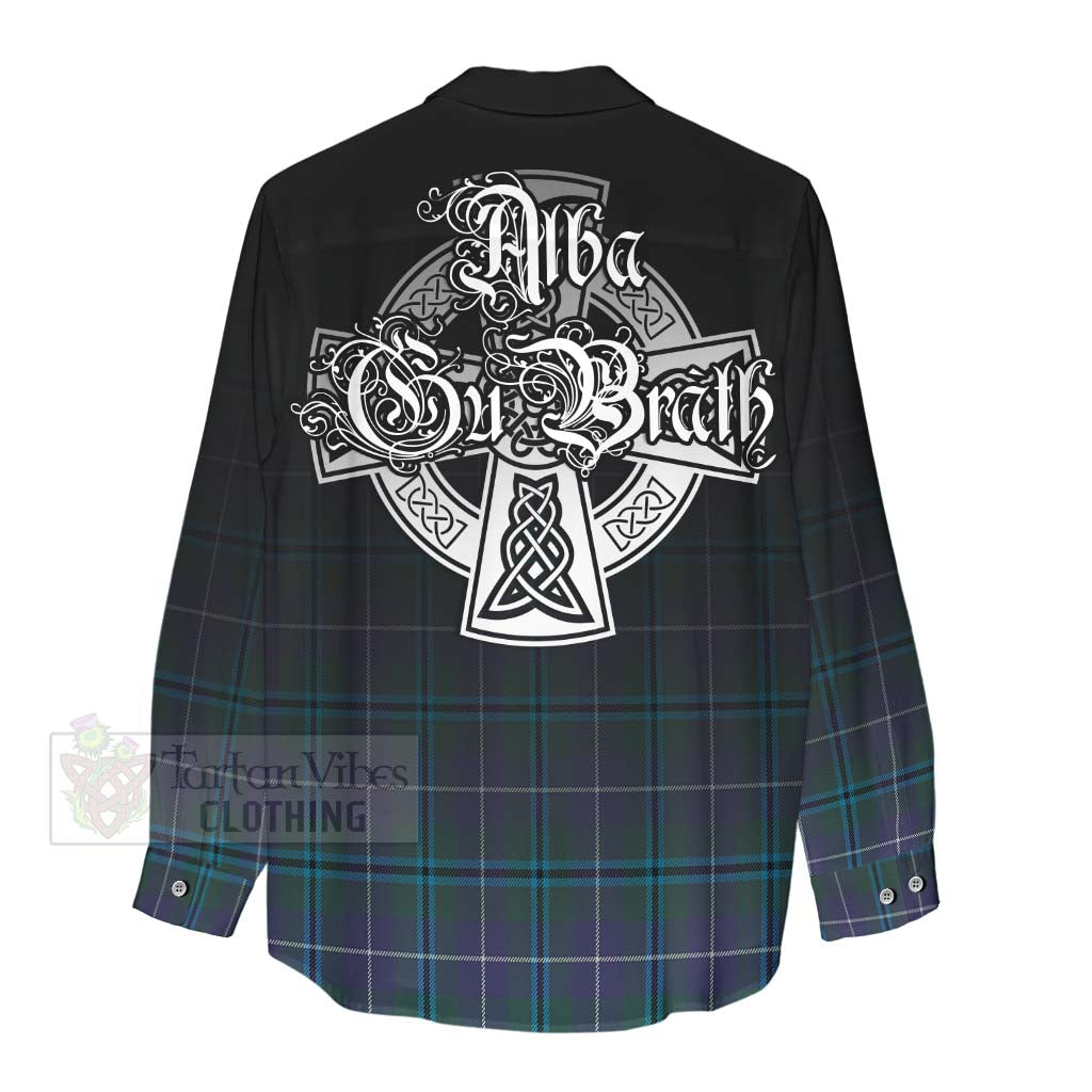 Tartan Vibes Clothing Sandilands Tartan Women's Casual Shirt Featuring Alba Gu Brath Family Crest Celtic Inspired