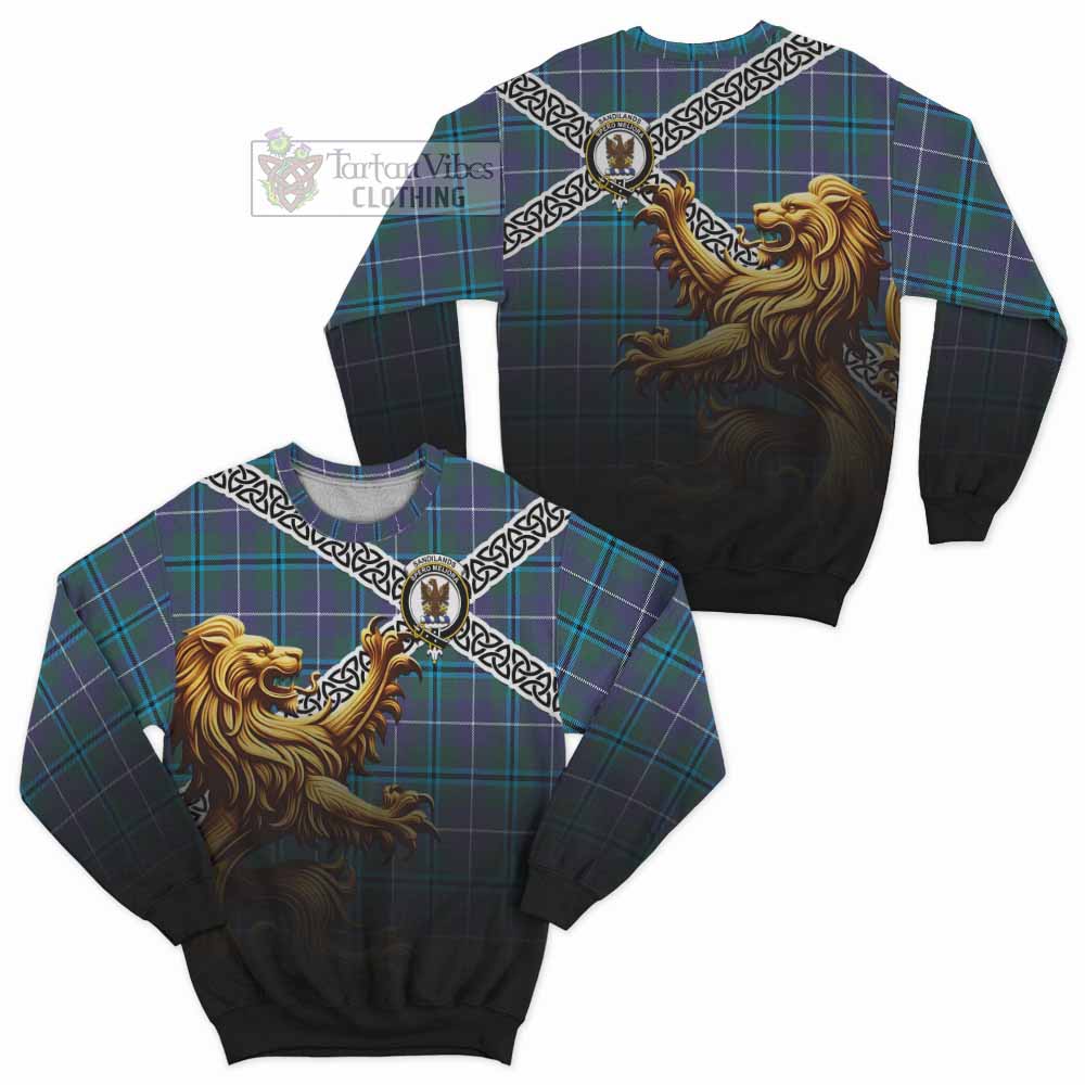 Sandilands Crest Tartan Sweatshirt with Golden Lion Emblem Celtic Style - Tartan Vibes Clothing