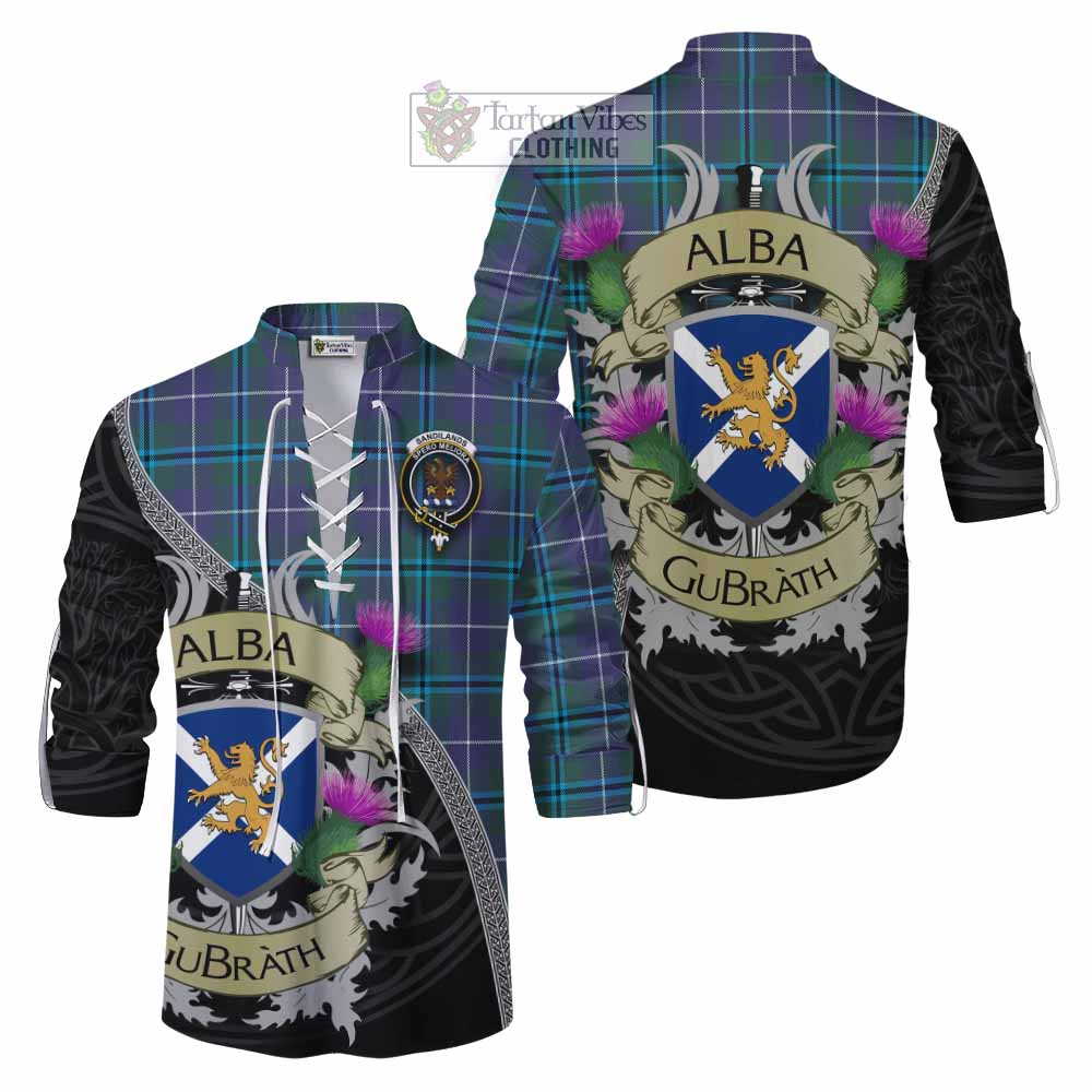 Tartan Vibes Clothing Sandilands Tartan Family Crest Ghillie Kilt Shirt Lion Rampant Royal Thistle Shield Celtic Inspired