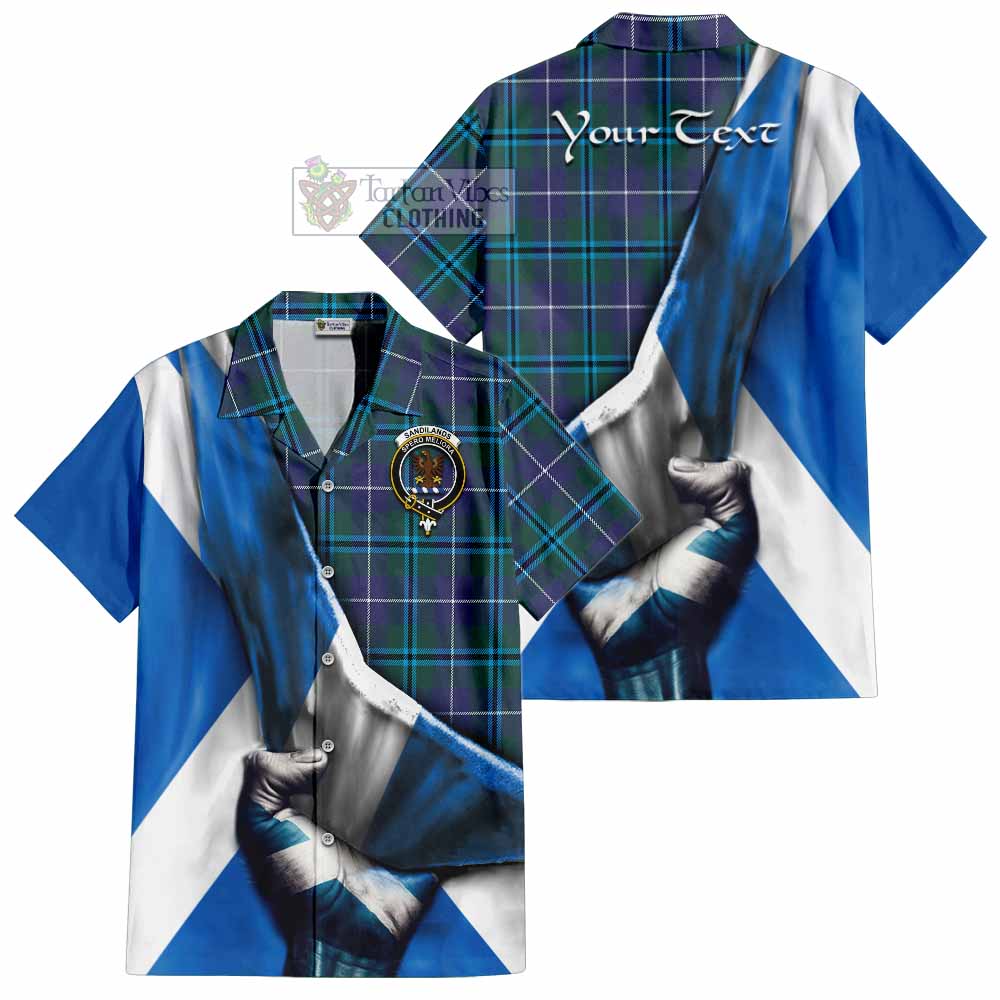 Tartan Vibes Clothing Sandilands Tartan Short Sleeve Button Shirt with Family Crest Scotland Patriotic Style