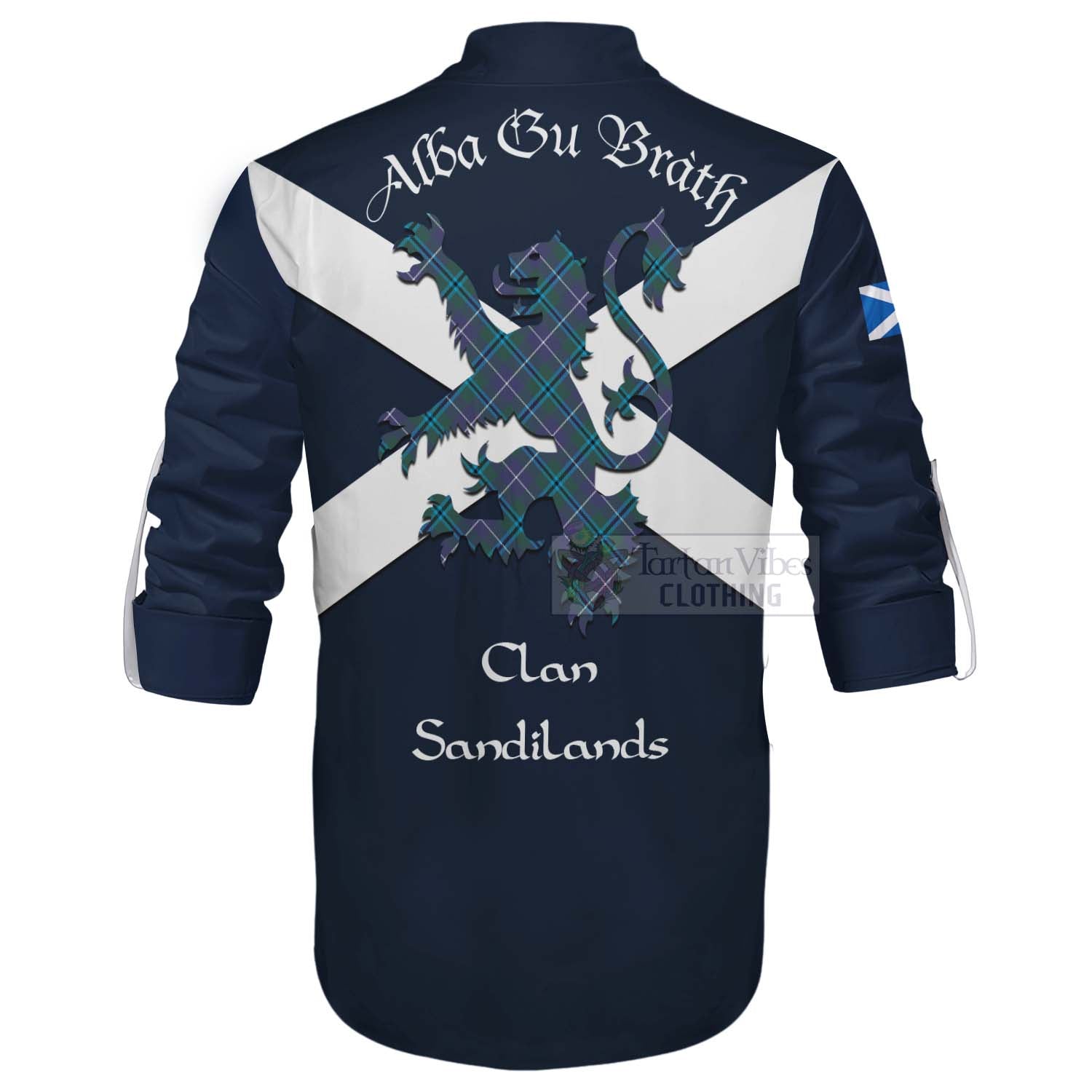 Tartan Vibes Clothing Sandilands Tartan Lion Rampant Ghillie Kilt Shirt Proudly Display Your Heritage with Alba Gu Brath and Clan Name