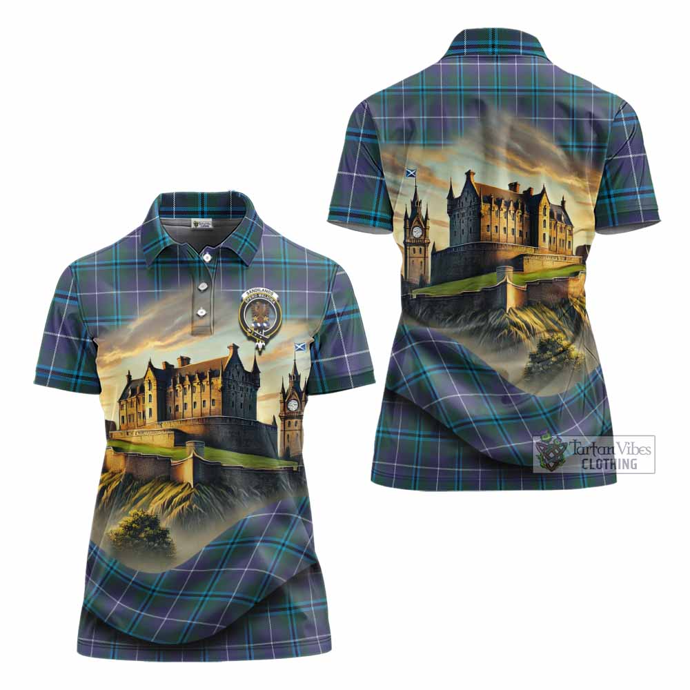 Tartan Vibes Clothing Sandilands Tartan Family Crest Women's Polo Shirt with Scottish Ancient Castle Stype