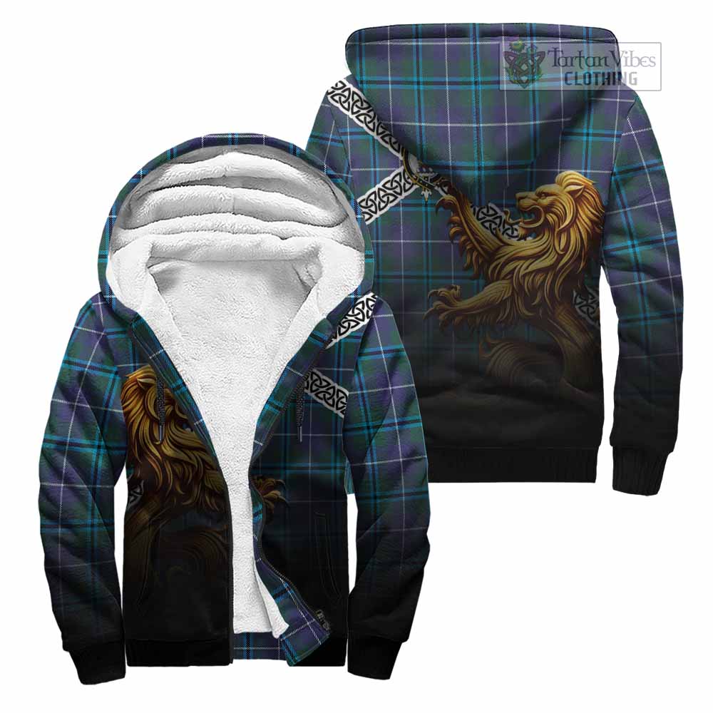 Tartan Vibes Clothing Sandilands Crest Tartan Sherpa Hoodie with Golden Lion Emblem Celtic Style