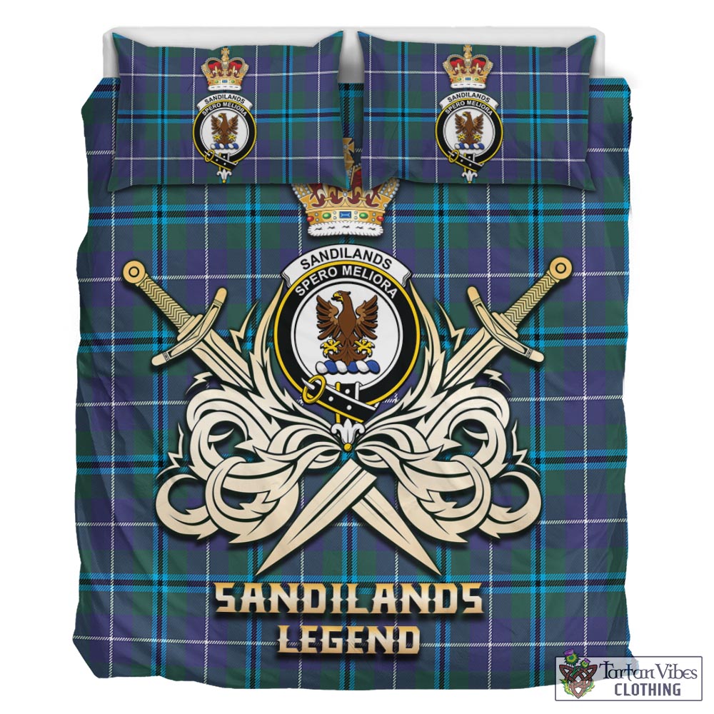 Tartan Vibes Clothing Sandilands Tartan Bedding Set with Clan Crest and the Golden Sword of Courageous Legacy