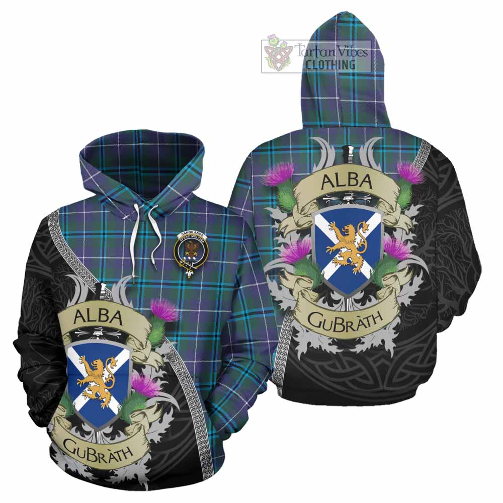 Tartan Vibes Clothing Sandilands Tartan Family Crest Hoodie Lion Rampant Royal Thistle Shield Celtic Inspired
