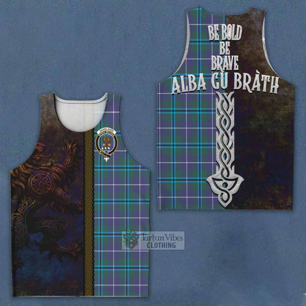 Tartan Vibes Clothing Sandilands Tartan Family Crest Men's Tank Top Alba Gu Brath Be Brave Lion Ancient Style